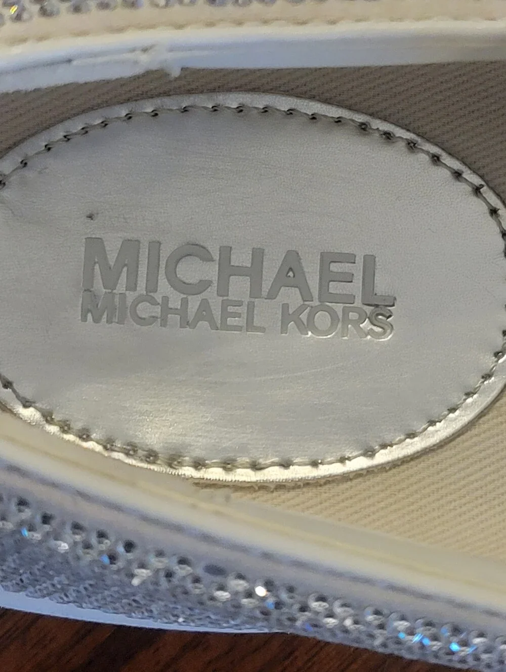 Michael Kors,Sparkling Silver Rhineston Slip-On Sneakers - Women Size 8M.